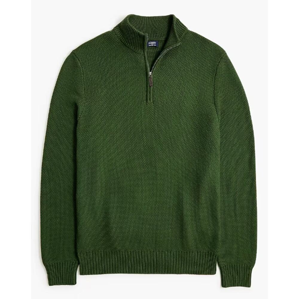 J.CREW 100% Cotton Honeycomb Waffle Knit Quarter-Zip Sweater Green Men's XL